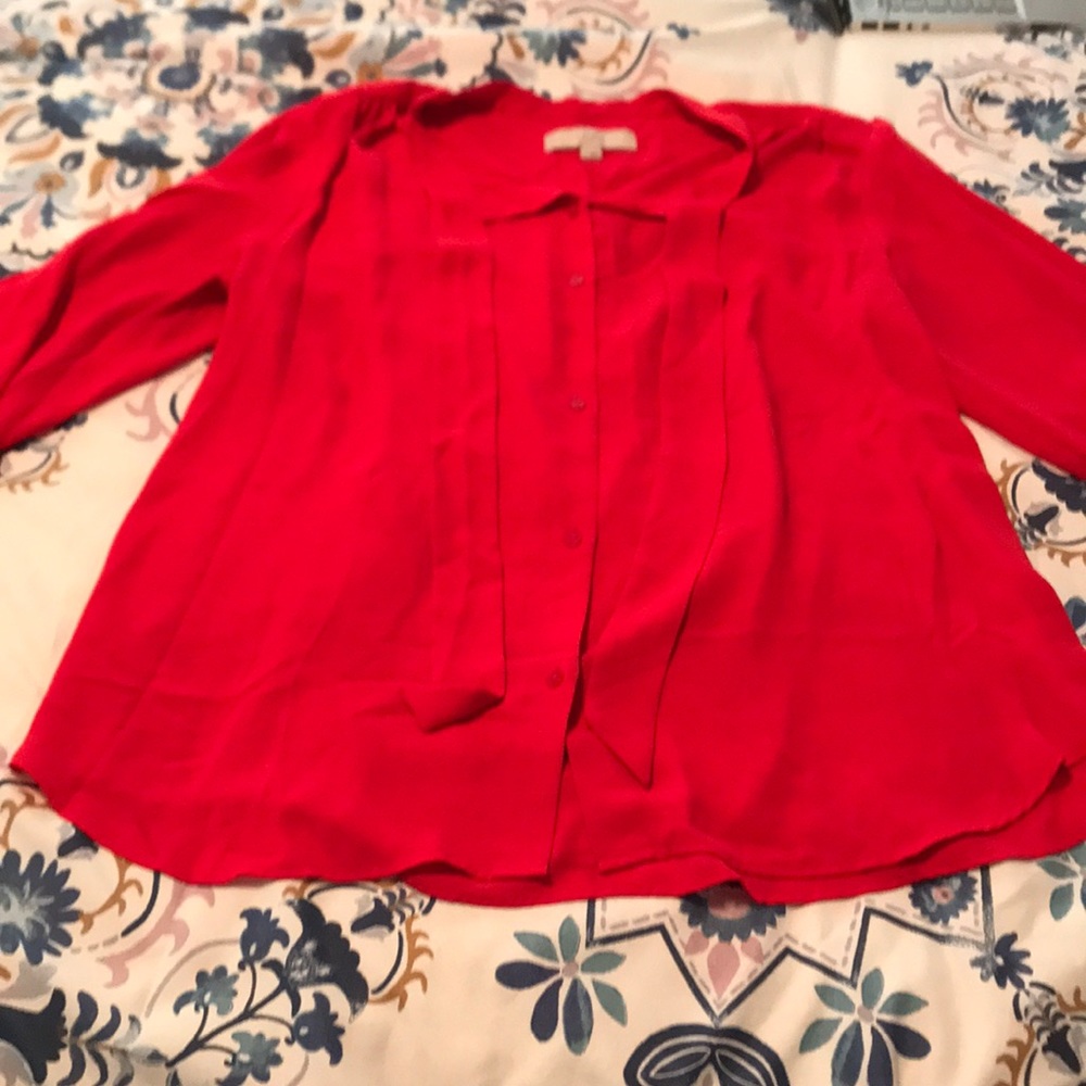 Red Tie Neck Blouse